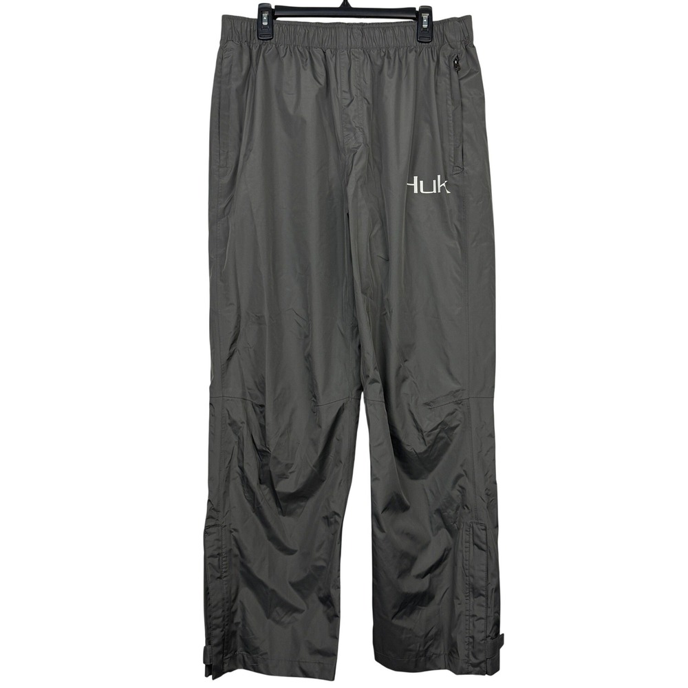 Huk Gunwale Mens XL Performance Rain Pants Waterproof Fishing Gray Zippered Cuff